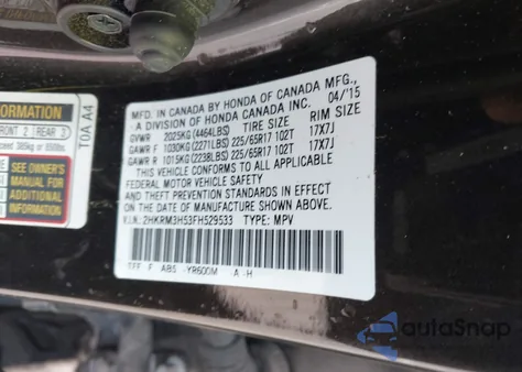 2015 Honda Cr-V Ex из США, поврежденный, VIN 2HKRM3H53FH529533